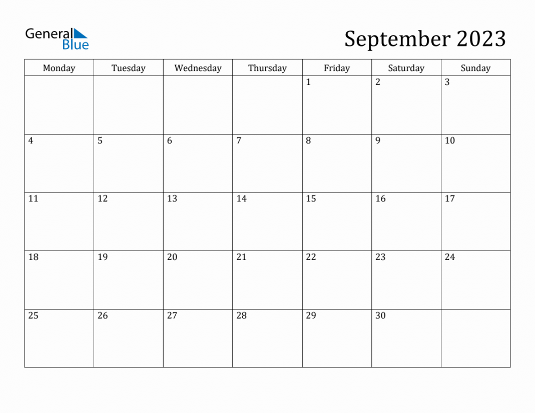 September  Monthly Calendar Templates with Monday start