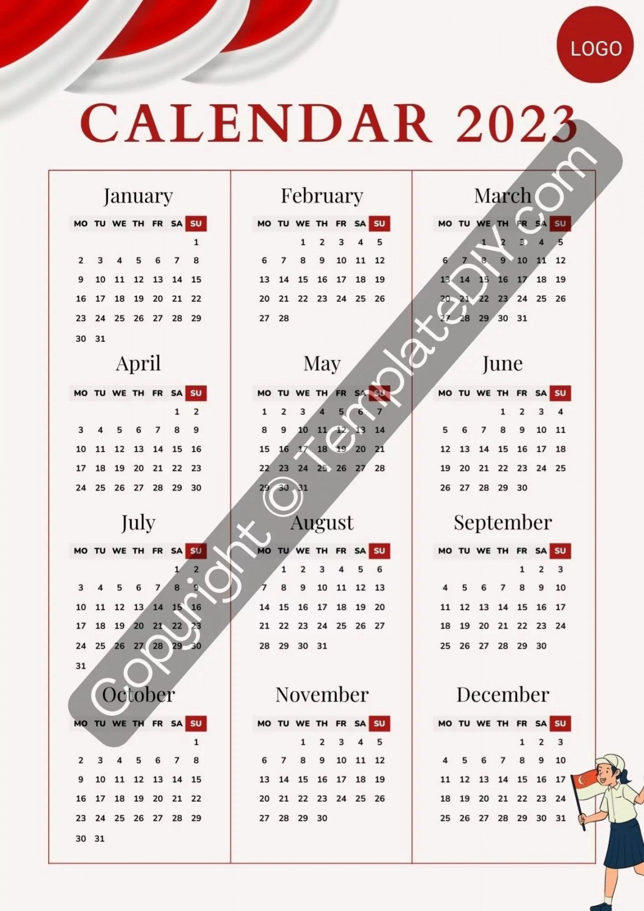 Singapore  Calendar Template Printable in Pdf & Word