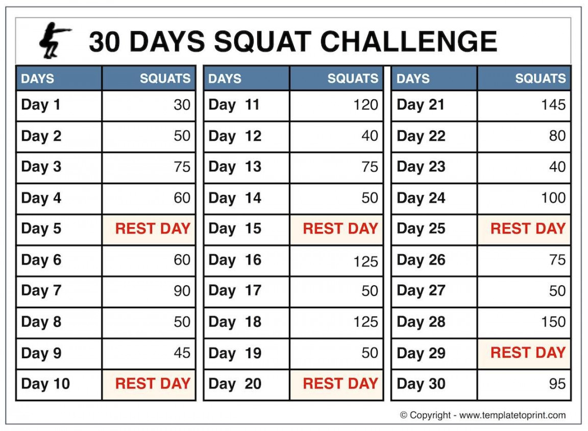 Squat Challenge Calendar Beginner Printable  Squat challenge