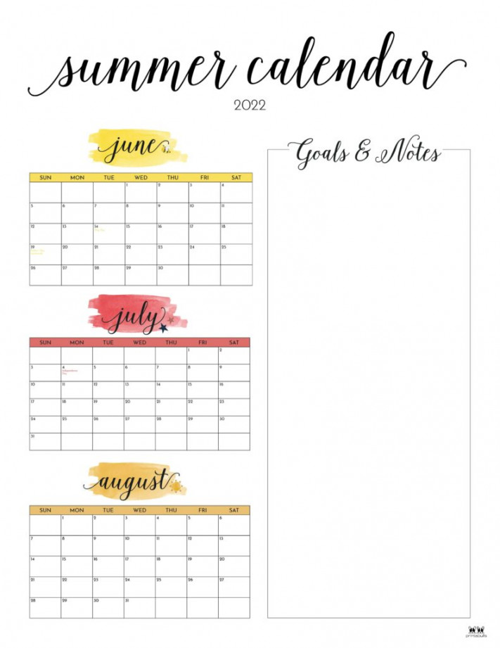 Summer Calendars -  FREE Printables  Printabulls