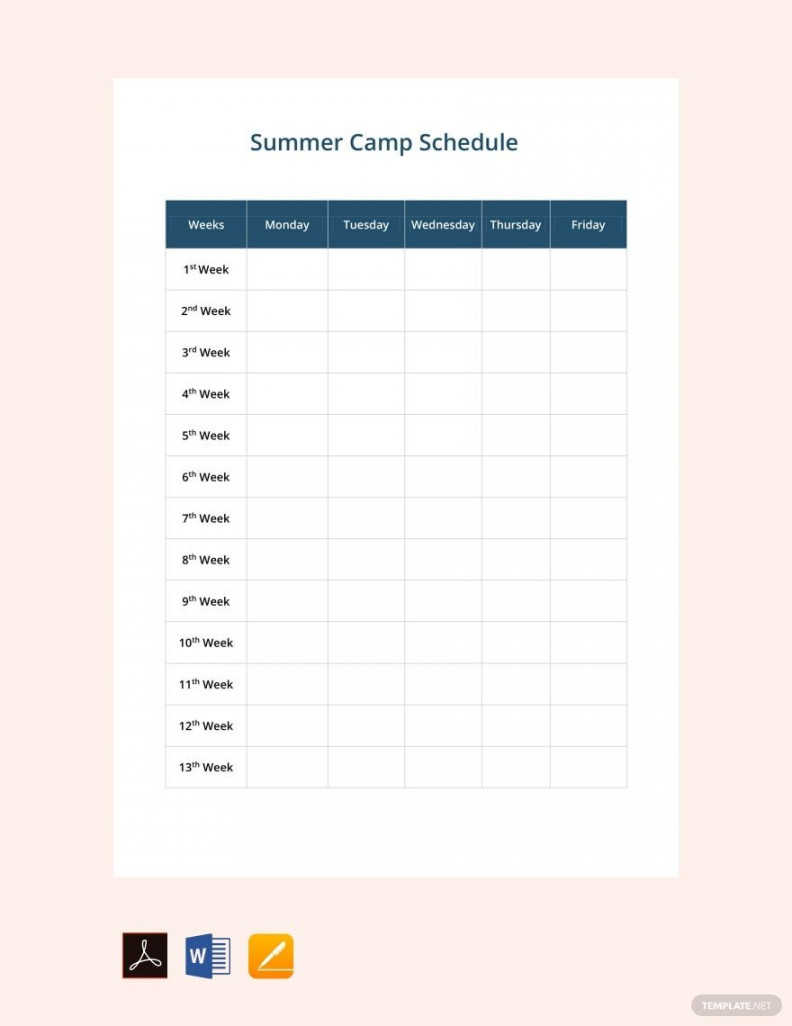 Summer Camp Schedule Template - Download in Word, Google Docs, PDF