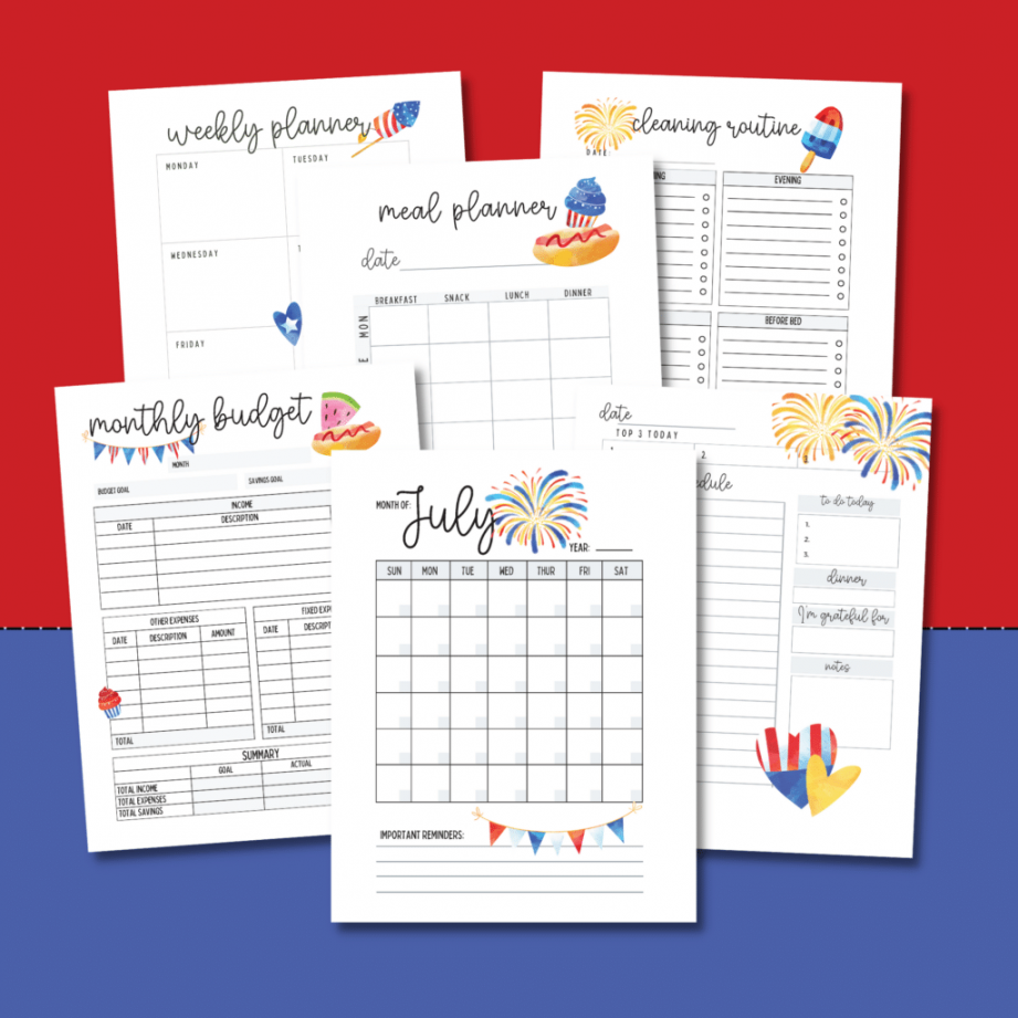 th of July Planner Printables - Planning Inspired