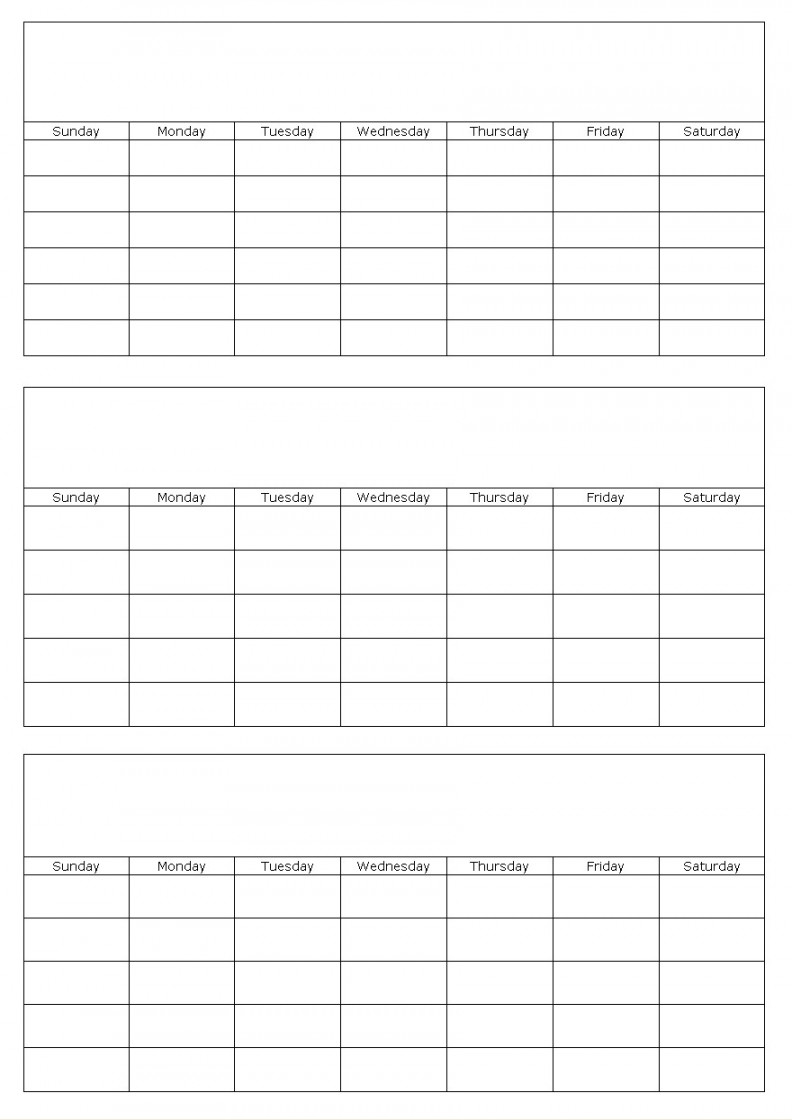 Three months blank calendar template page