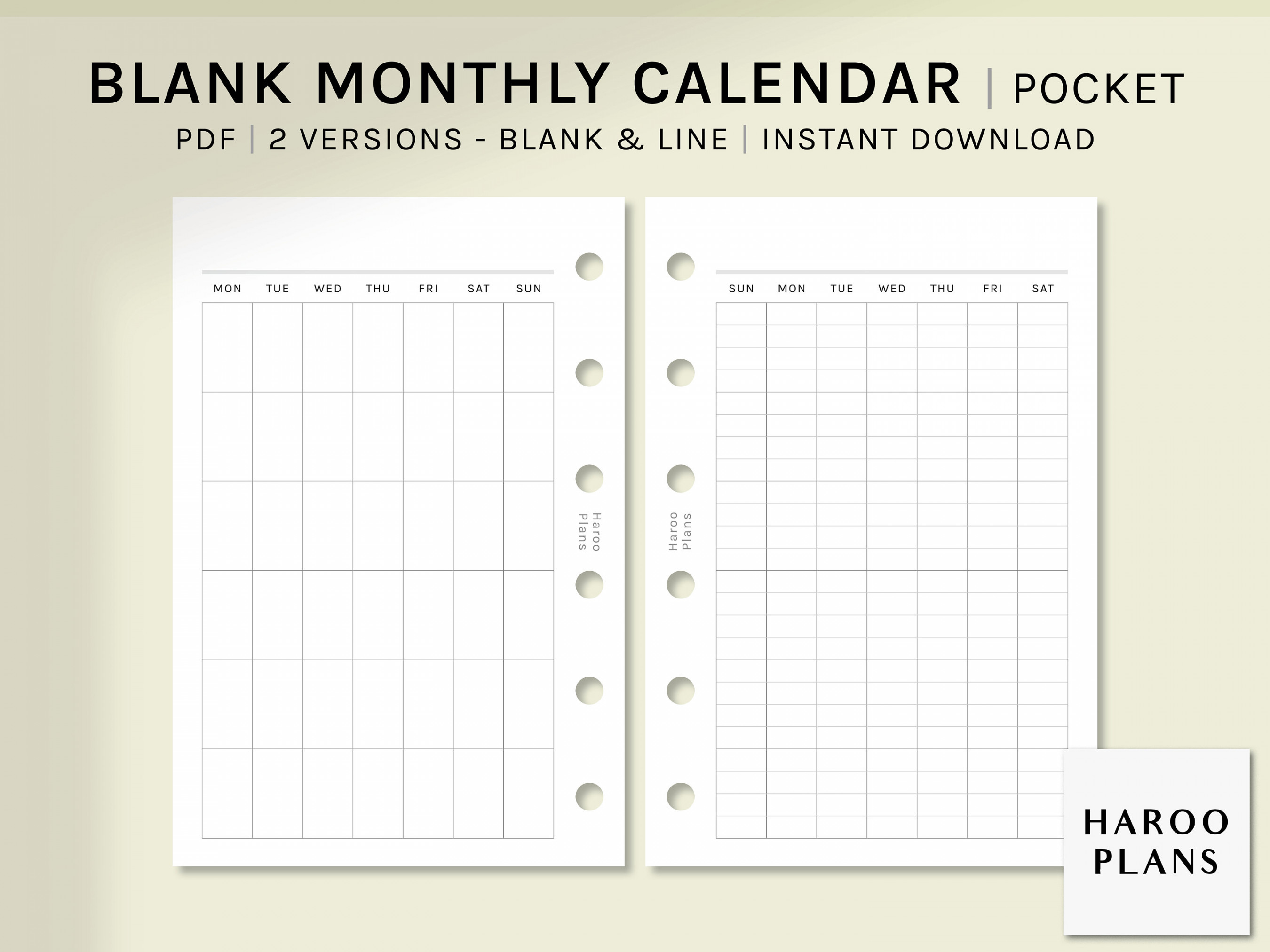 Undated Monthly Calendar Pocket Size Printable Planner - Etsy