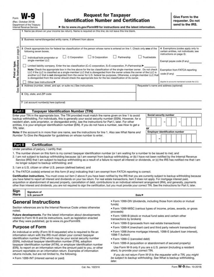 W Form - Fillable Request for Taxpayer Identification Number