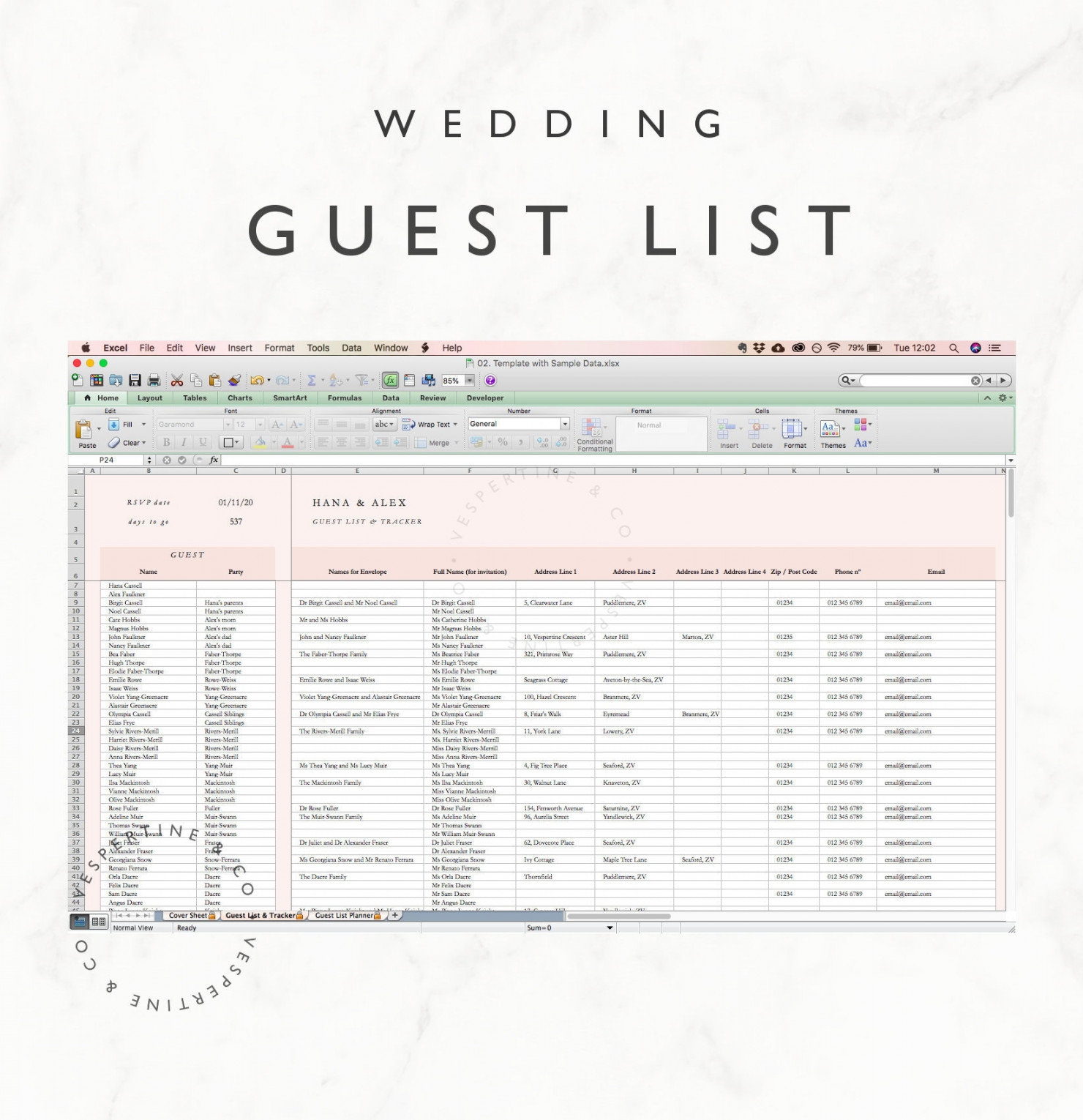 Wedding Guest List Planner and Guest List Tracker Excel - Etsy