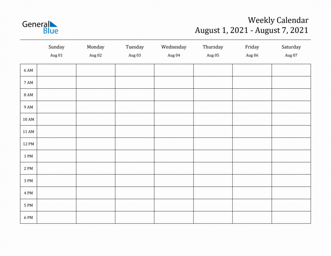 Weekly Calendar - August , 202 to August , 202 - (PDF, Word