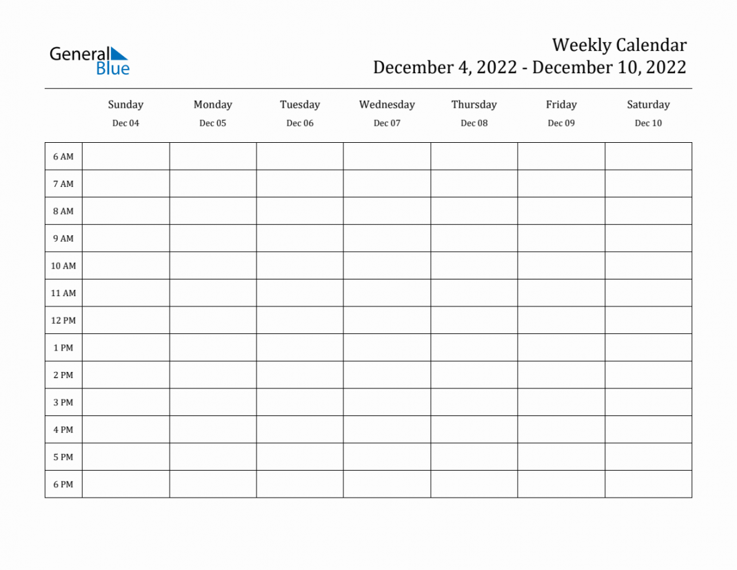 Weekly Calendar - December ,  to December ,  - (PDF