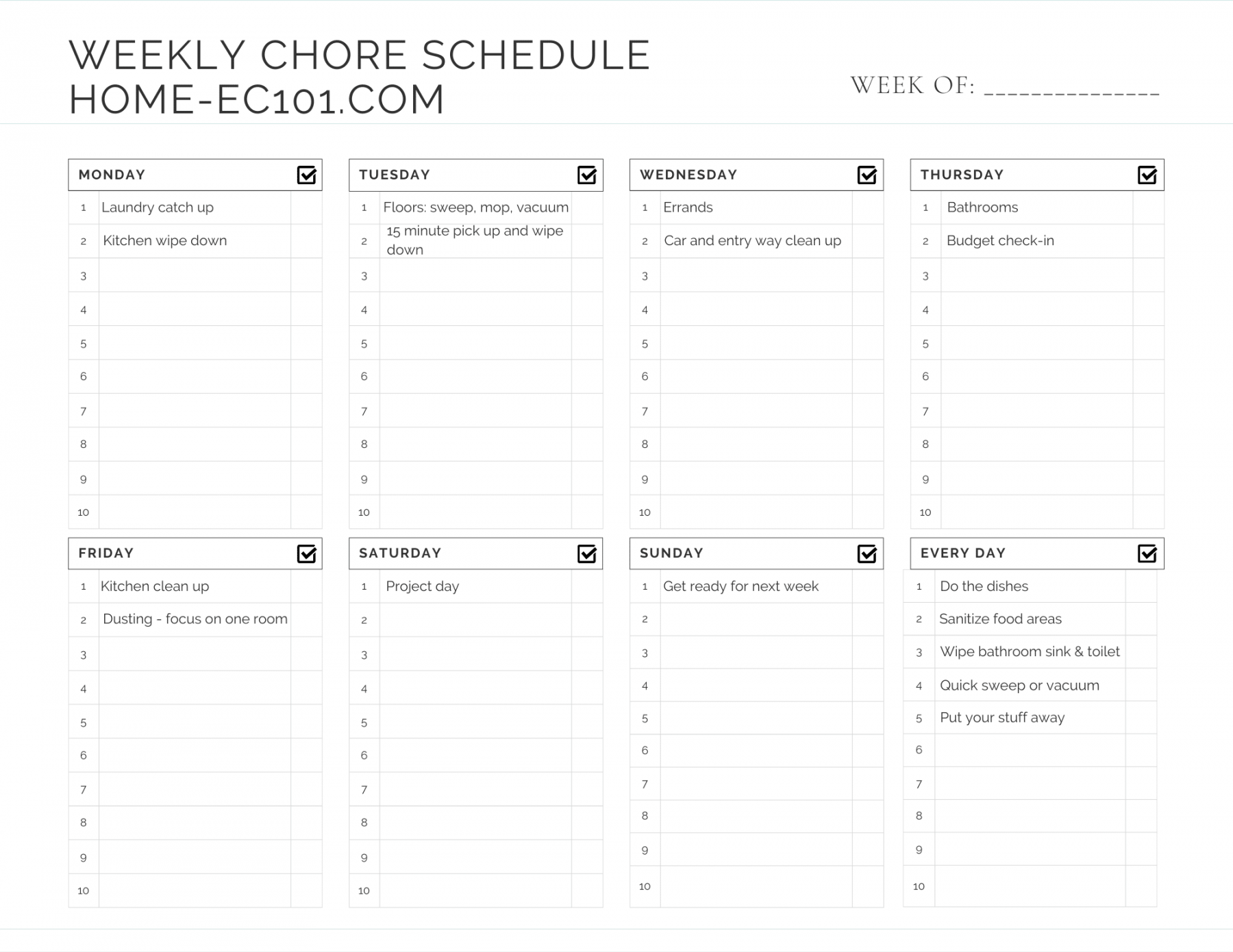 Weekly Chore Schedule with a Printable Chore Chart - Home-Ec