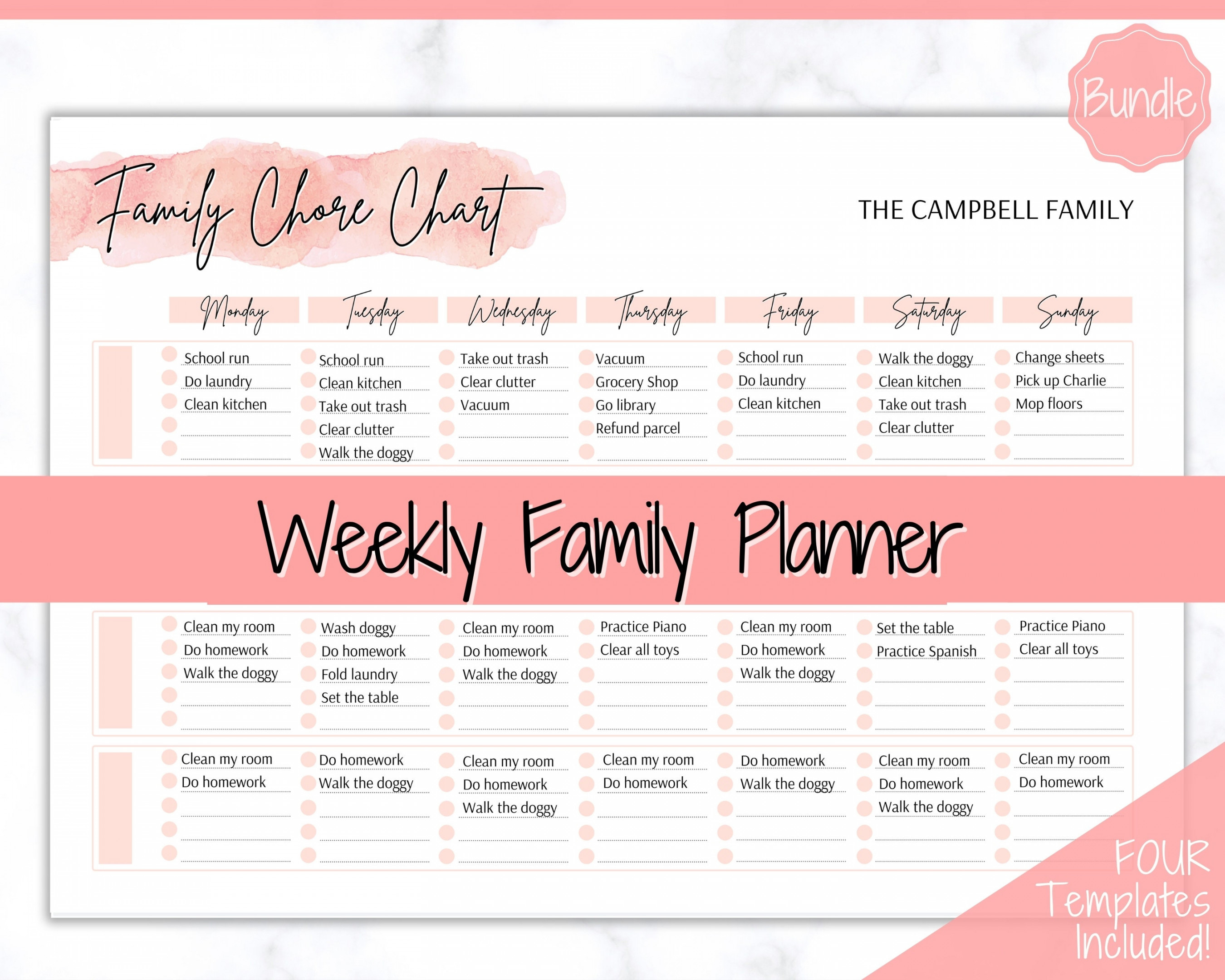 Weekly Family Schedule Family Chore Chart Editable Family - Etsy