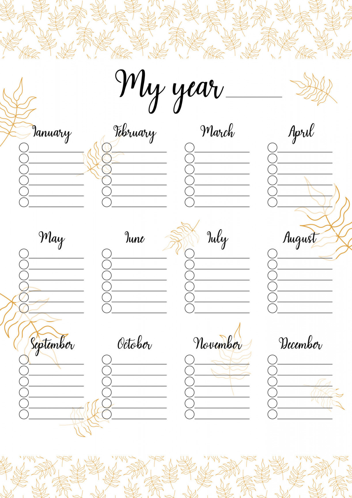 Year planner template isolated