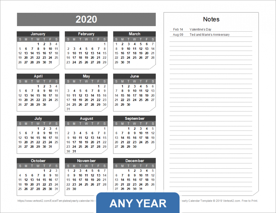 Yearly Calendar Template for  and Beyond