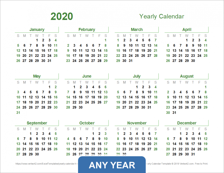 Yearly Calendar Template for  and Beyond
