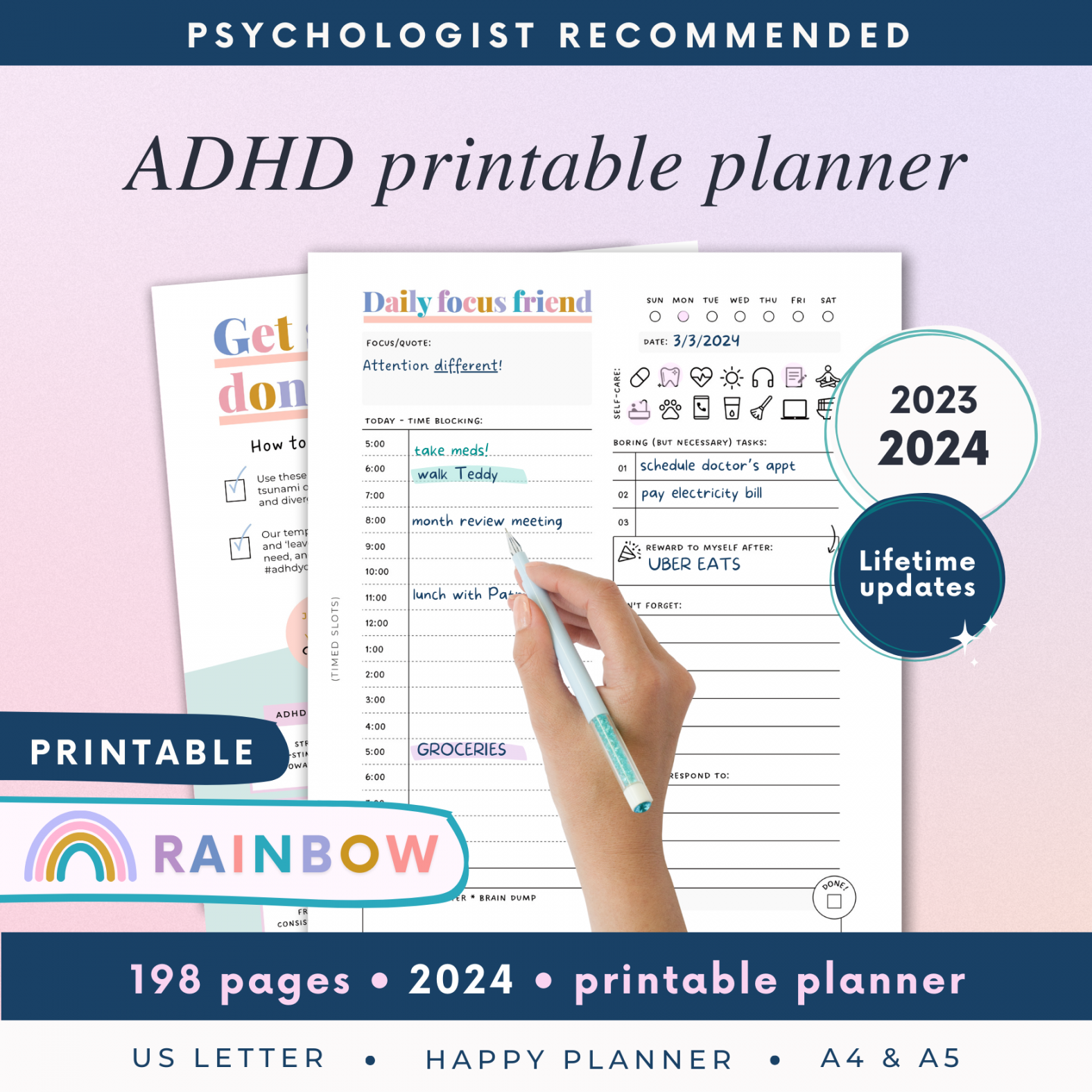 ADHD Daily Planner Printable - RAINBOW - iPad & Android - Lifetime