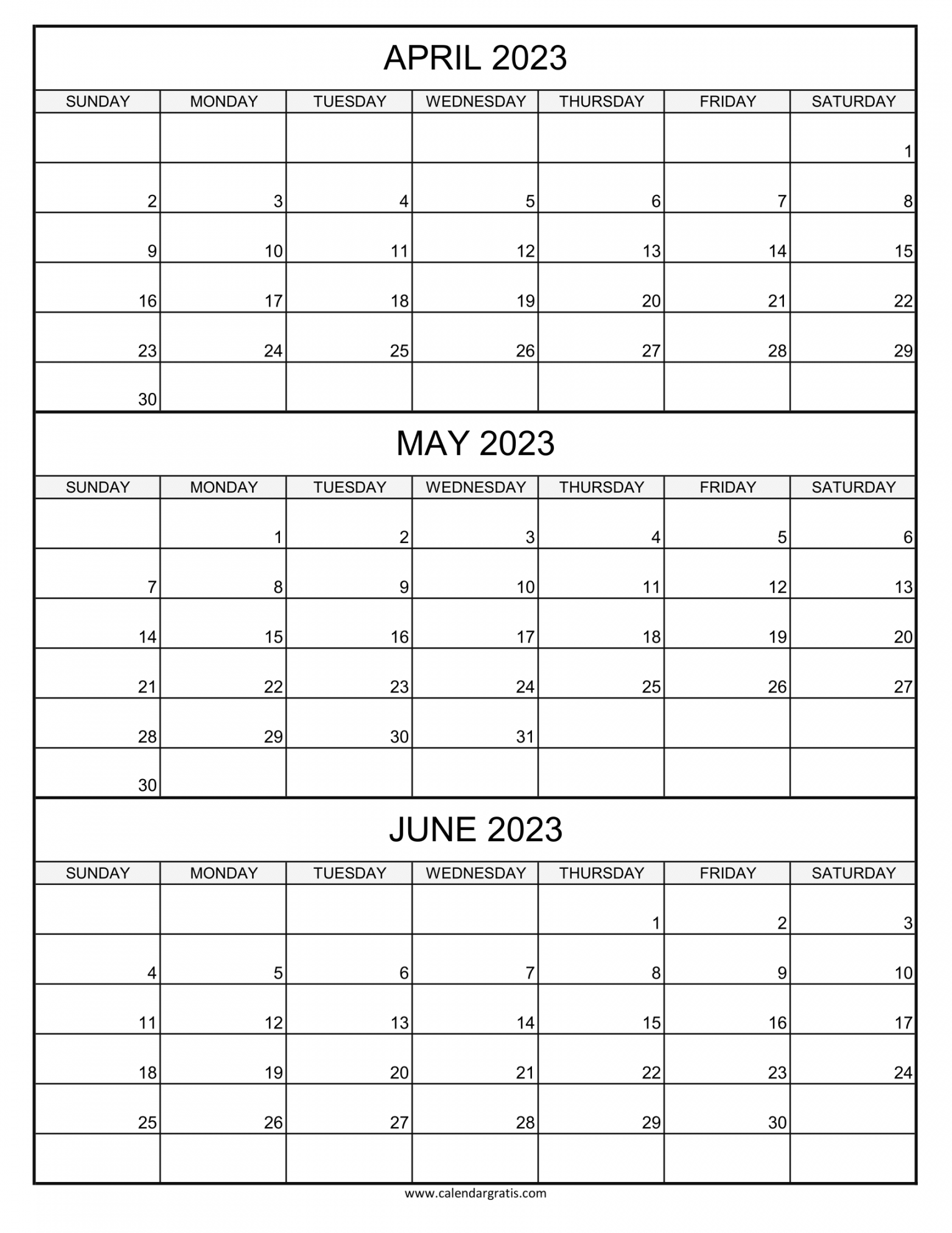 April May June  Calendar Printable Template  Three Month Calendar