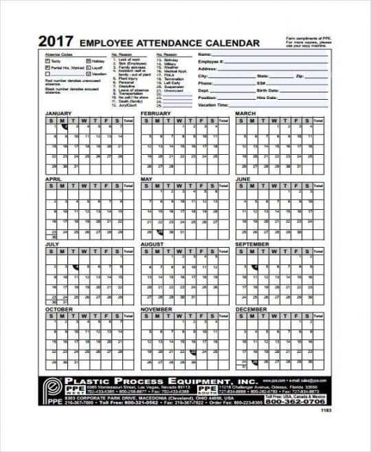 + Attendance Calendar Templates -Free Sample, Example Format Download