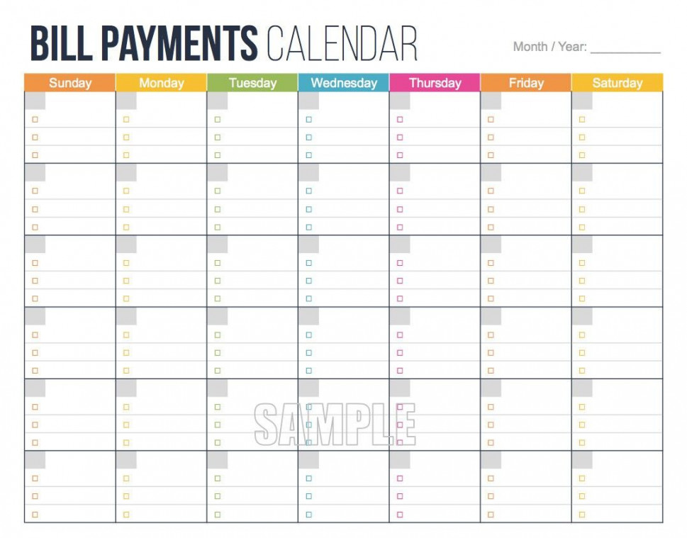 Awesome Free Printable Bill Payment Calendar  Free Printable