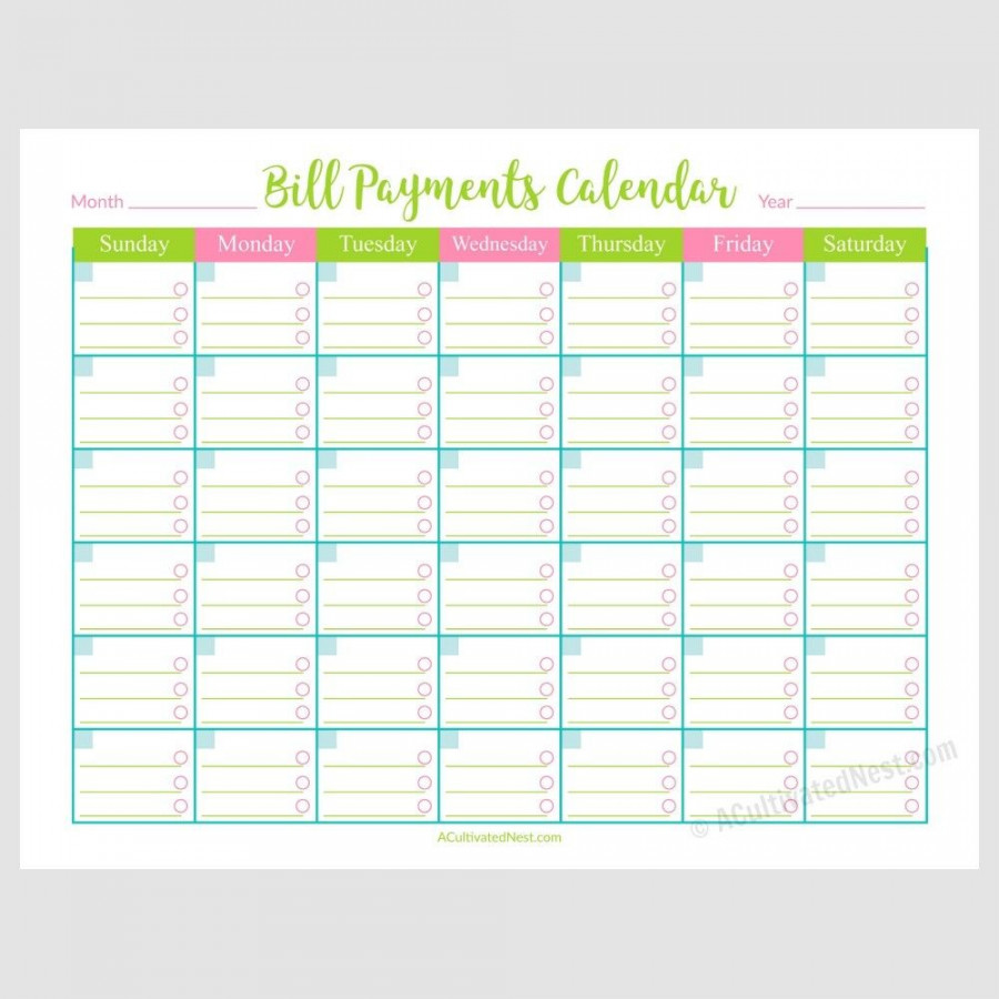 Awesome Free Printable Bill Payment Calendar  Free Printable