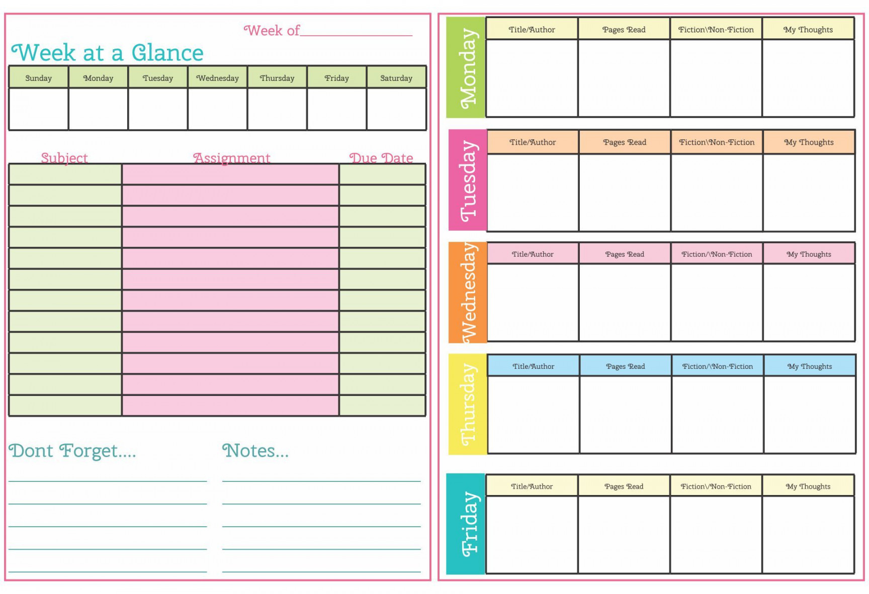 Best Student Homework Planners Cute Planners Printable PDF for