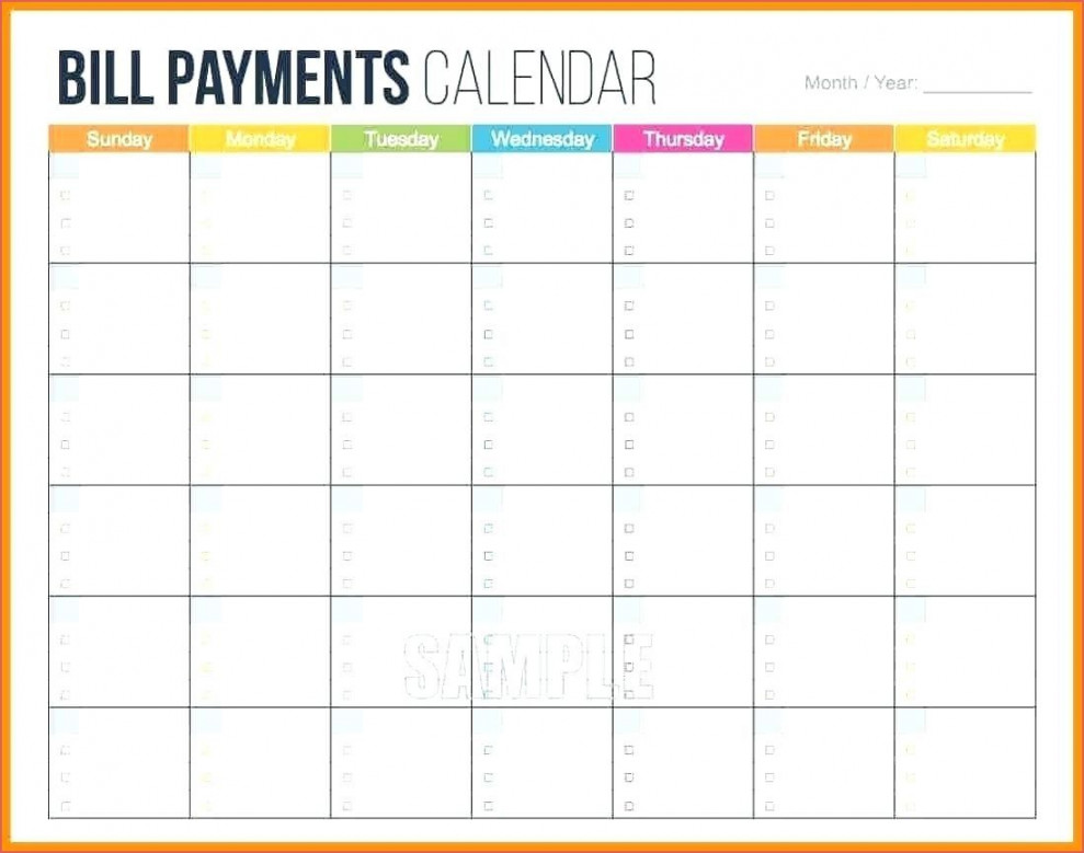 Bill Payment Calendar Template Printable  Monthly calendar