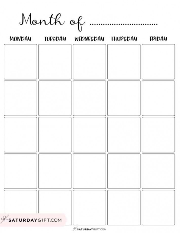 Blank Calendar templates -  Cute & Free Printables  SaturdayGift