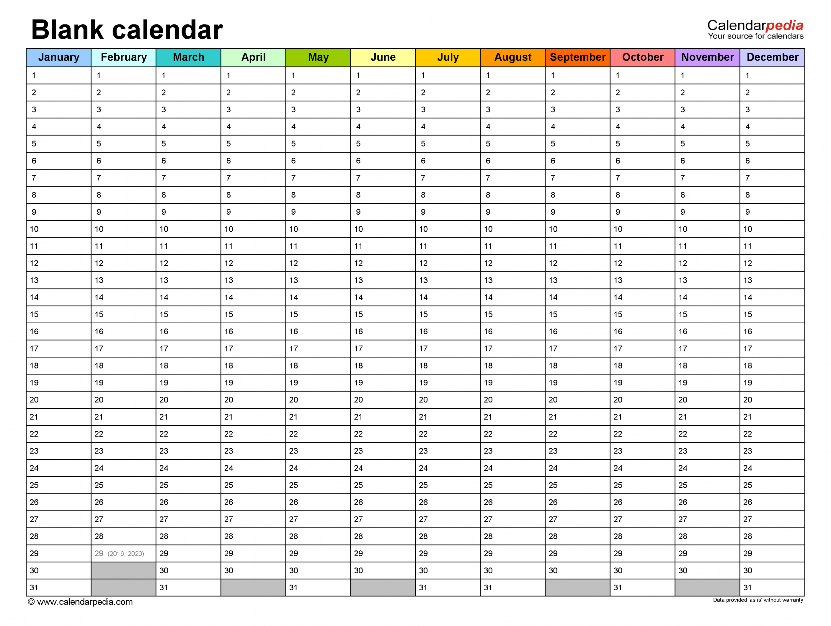 Blank Calendars - Free Printable PDF templates