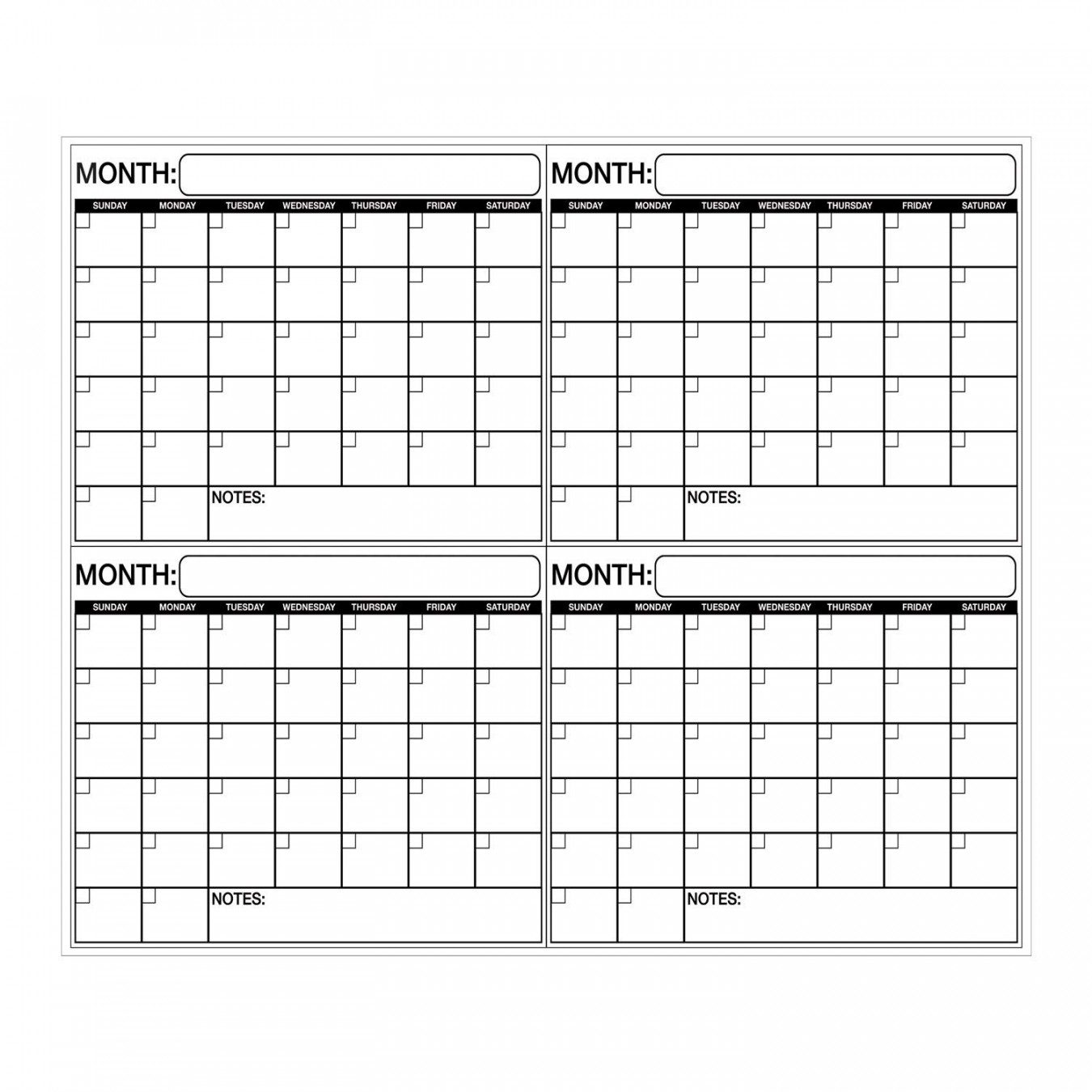 Business Basics Extra Large Dry Erase  Month 2" x " in Wall Calendar  Laminated Dry or Wet Erase Print Squares to Plan Your Whole Day Perfect for