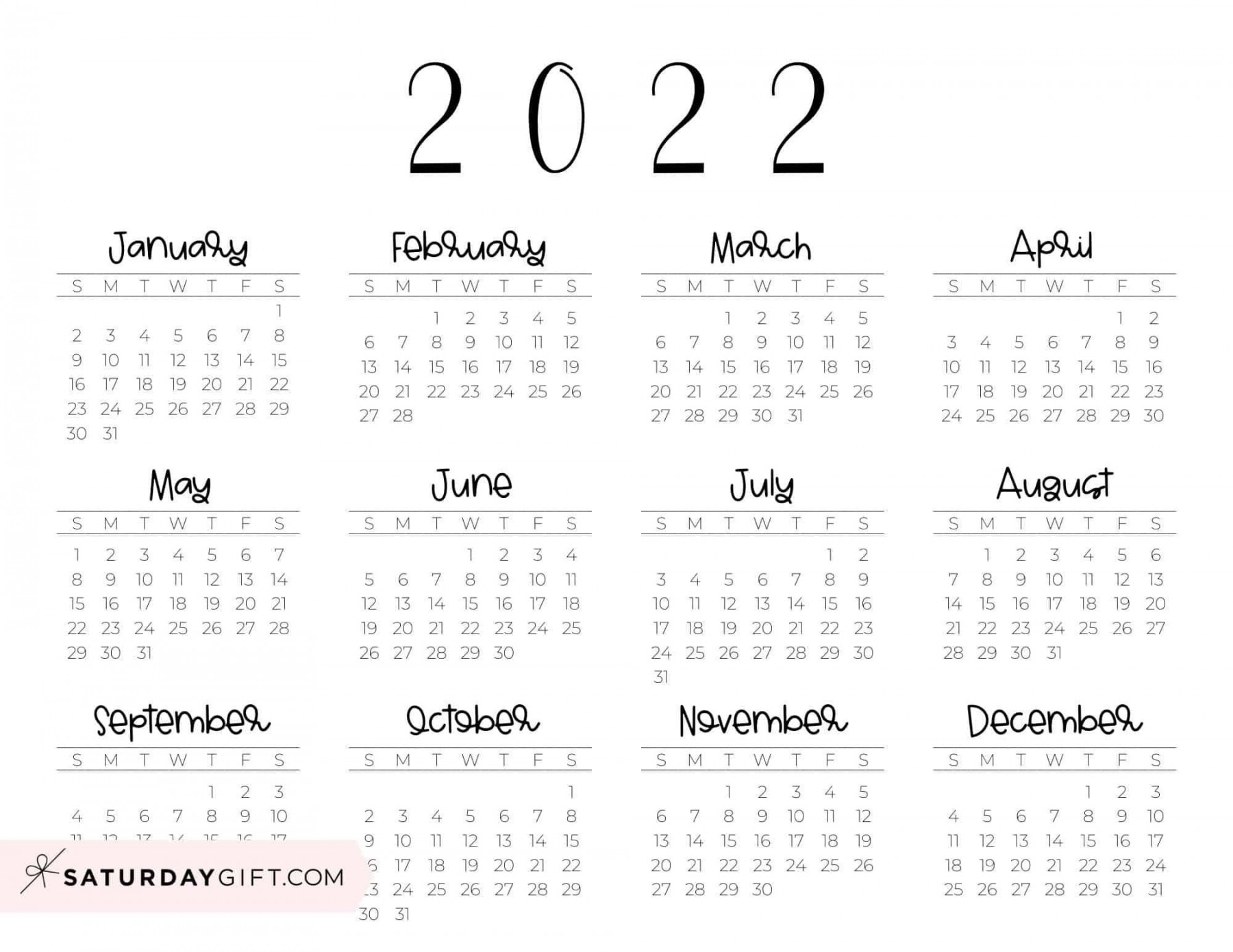 Calendar Printable - Cute & Free  Yearly Calendar