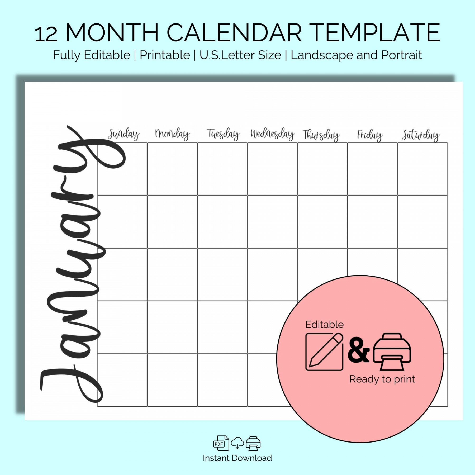 Calendar Template Editable  Month Blank Calendars Undated