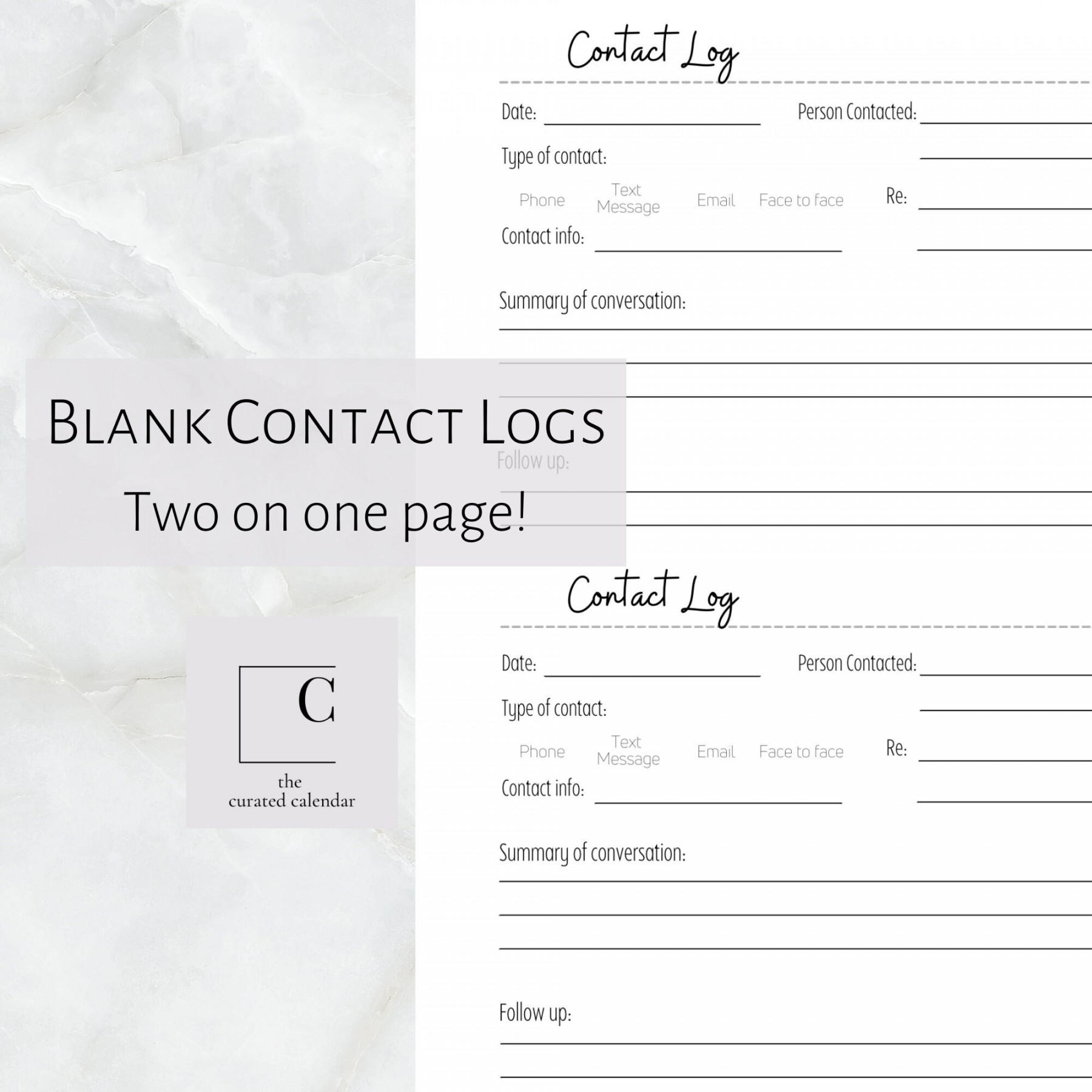 Contact Log Page Two Logs per Page Teacher Log Blank - Etsy