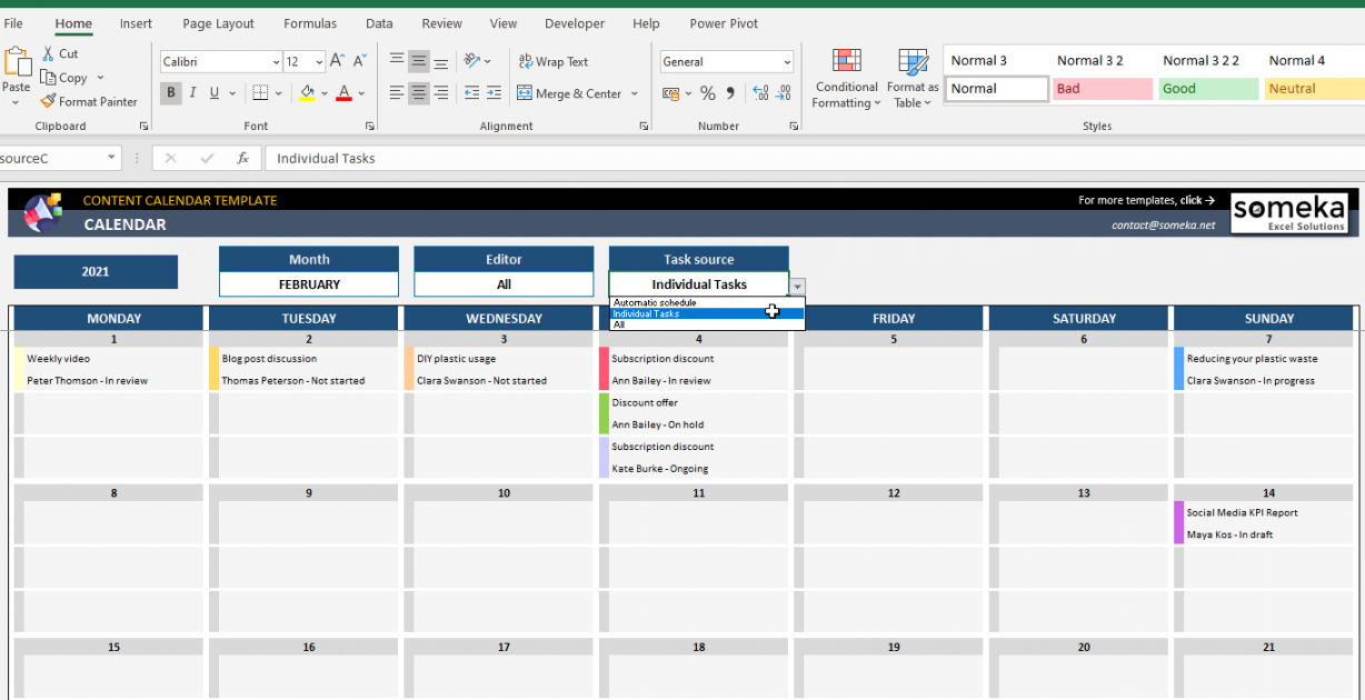Content Calendar Excel Template  Social Media Content Planner