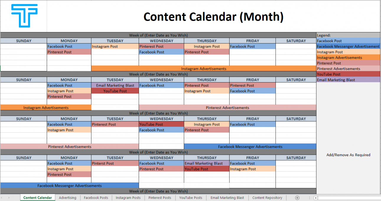Content Calendar Template  Social Media Calendar  Tactycs