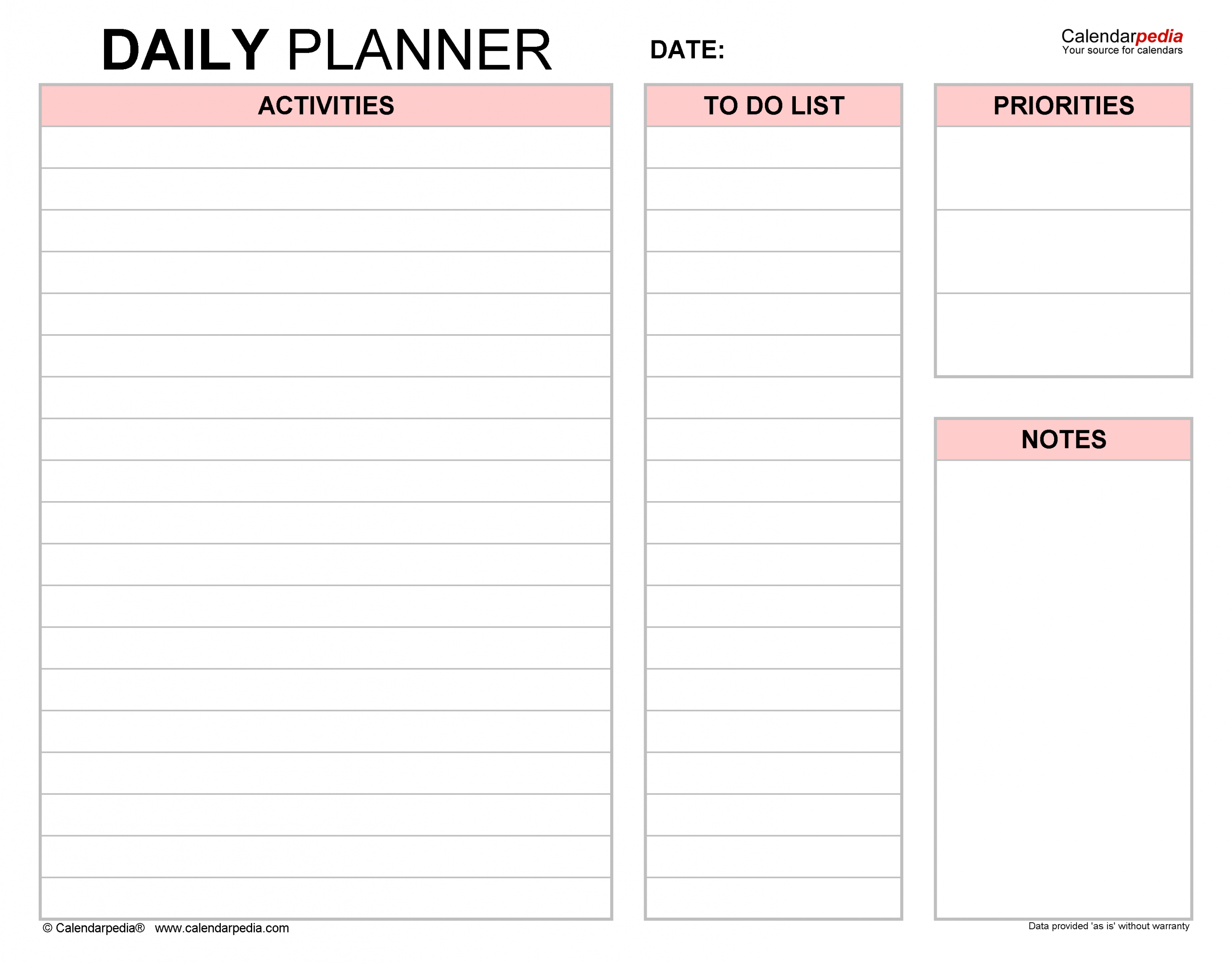 Daily Planners in Microsoft Excel Format - + Templates