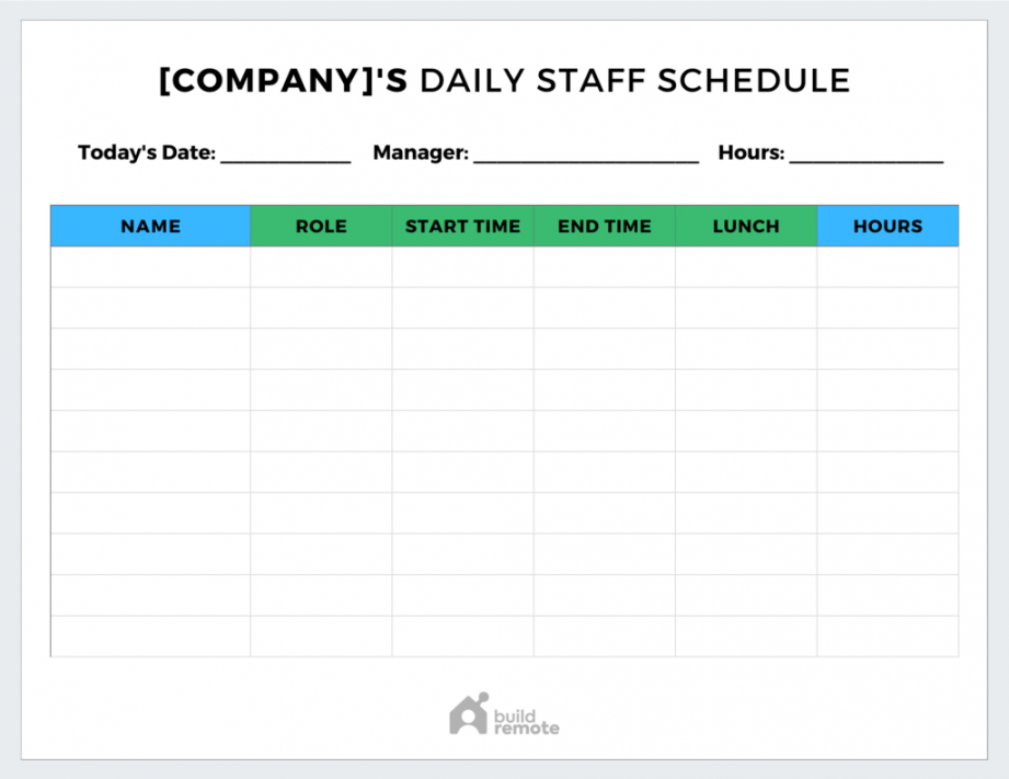 Daily Staff Schedule Template  Buildremote