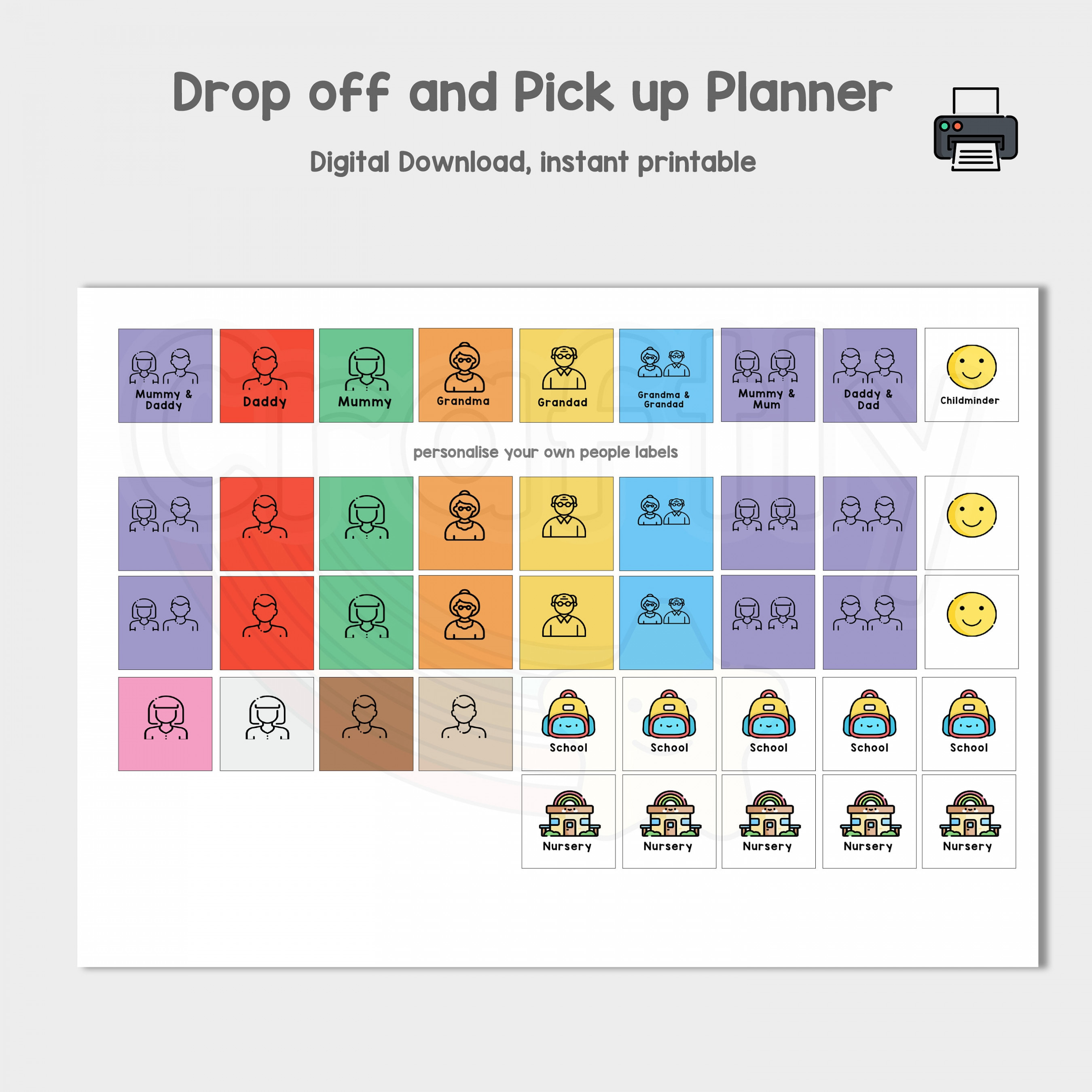 Drop off Pick up Weekly Planner, Childrens Activity Planner