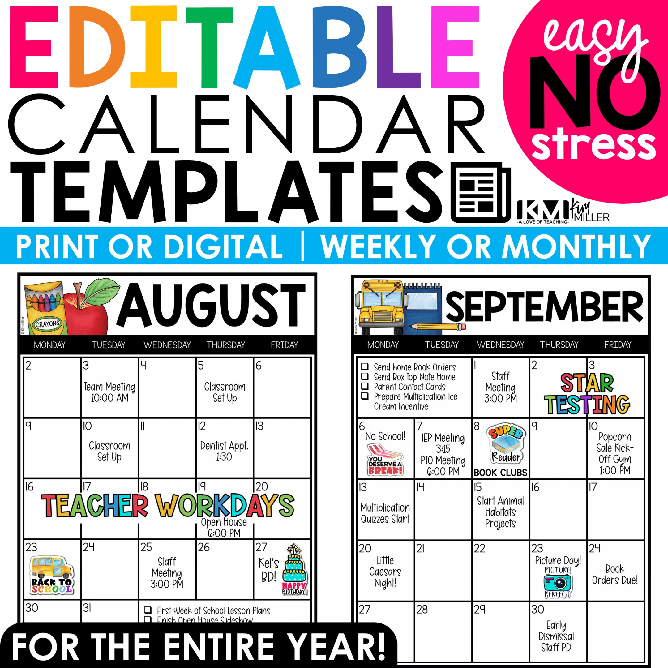 - Editable Monthly Calendar Templates Printable & Digital