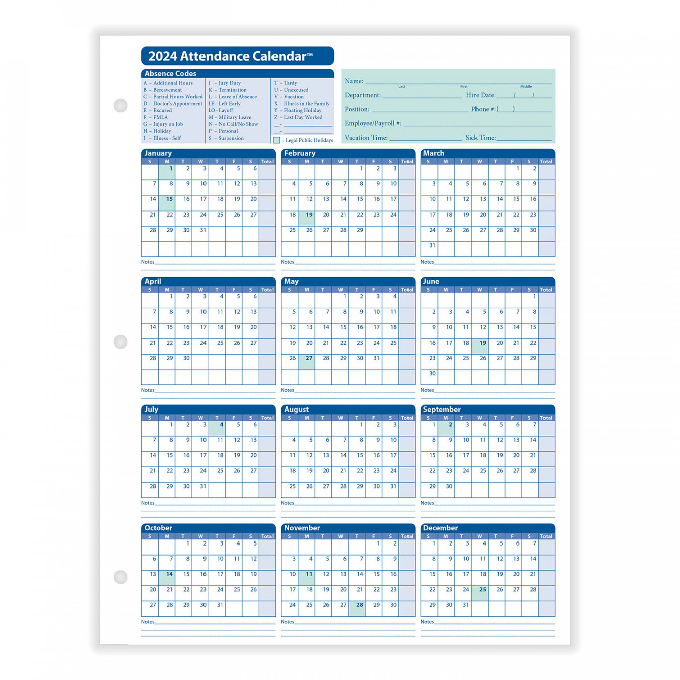 Employee Attendance Calendar