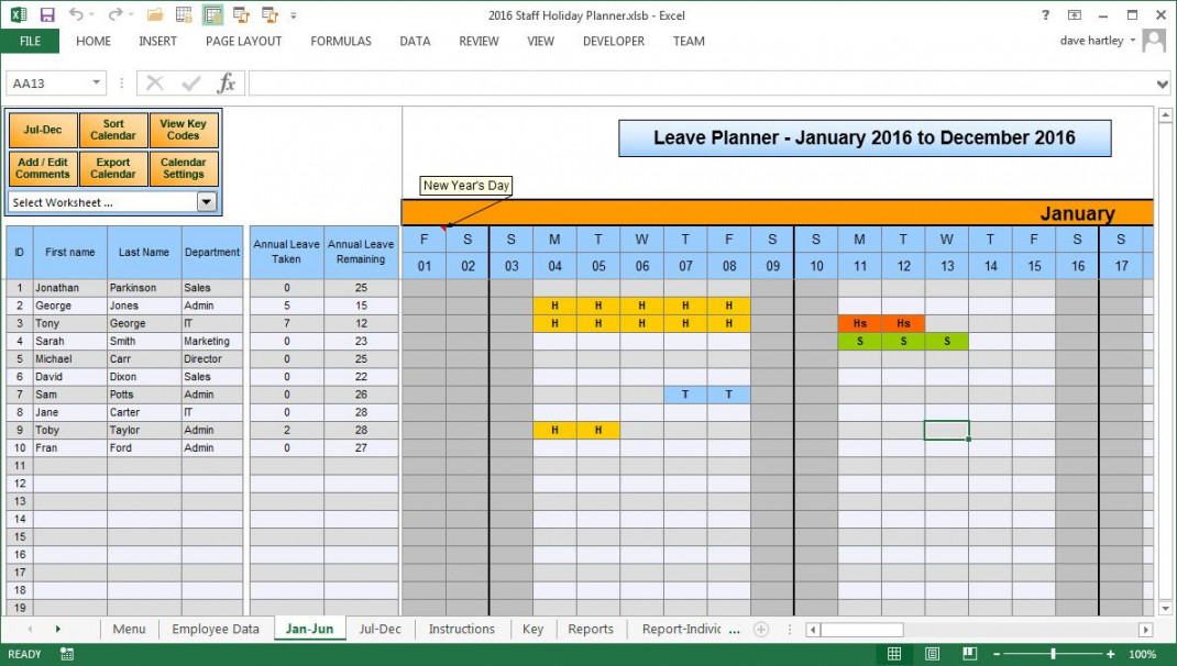 Employee Vacation Planner Template Excel Inspirational Employee