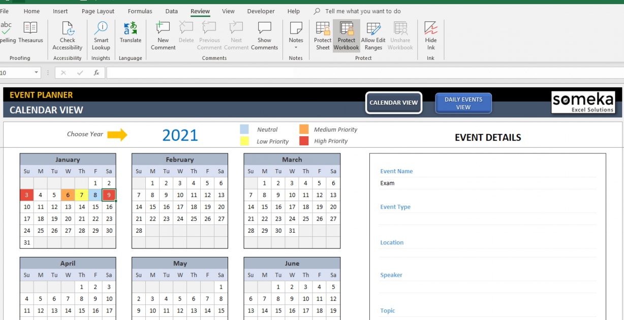 Event Calendar Excel Template  Event Schedule Excel Template