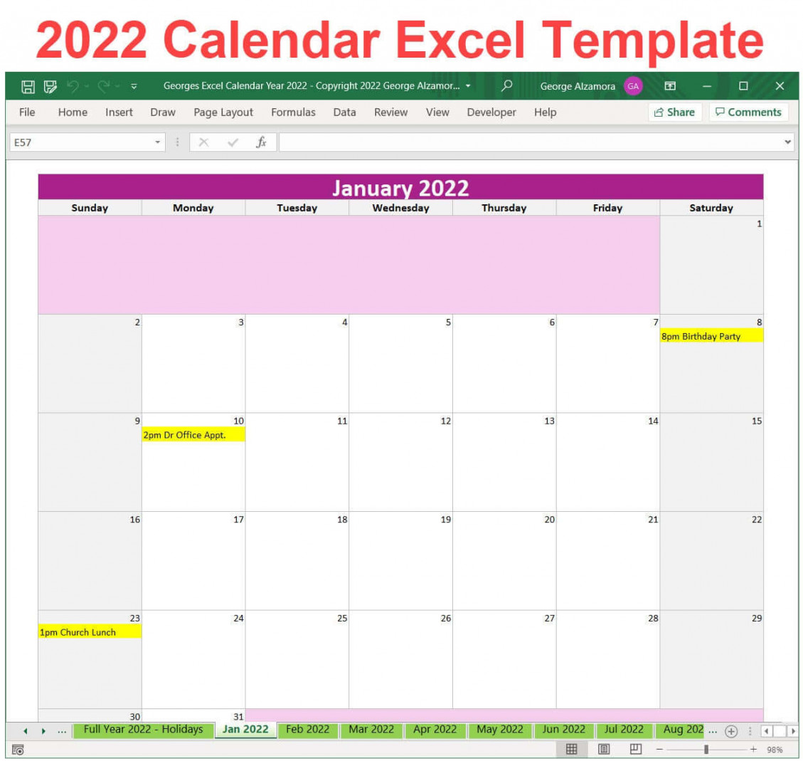 Excel Calendar Planner  Yearly Monthly Printable Spreadsheet Templates
