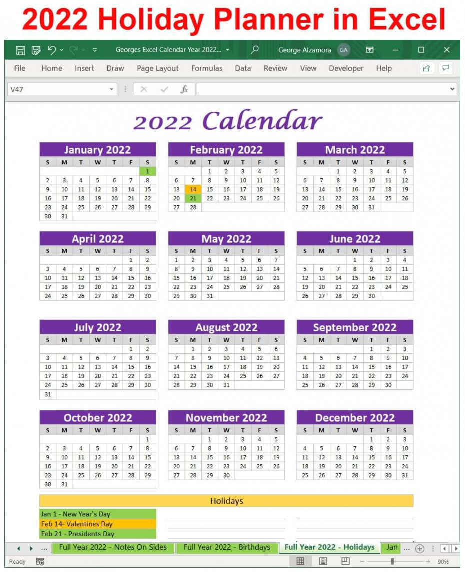 Excel Calendar Planner  Yearly Monthly Printable Spreadsheet Templates