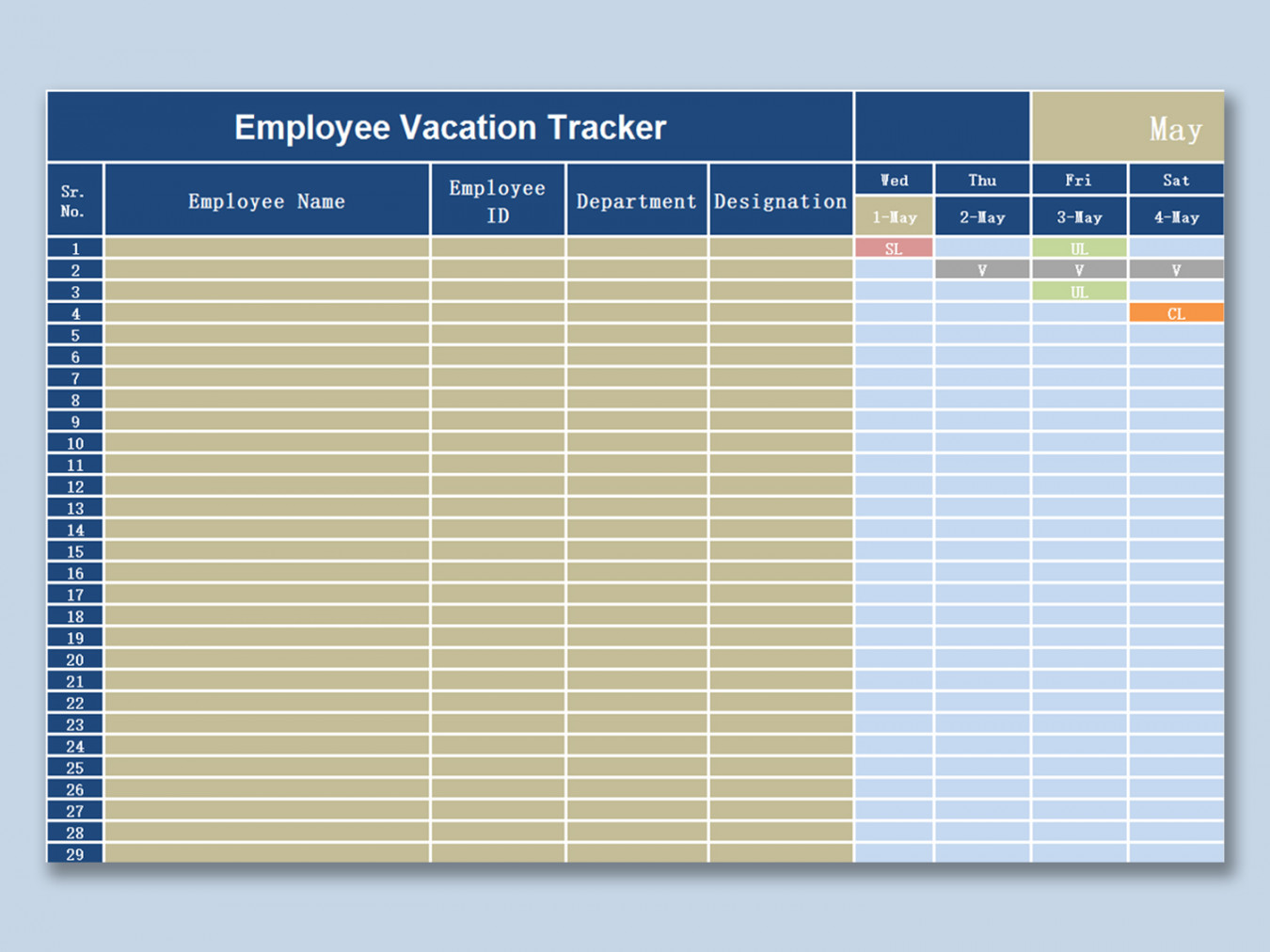 EXCEL of Employee Vacation Tracker