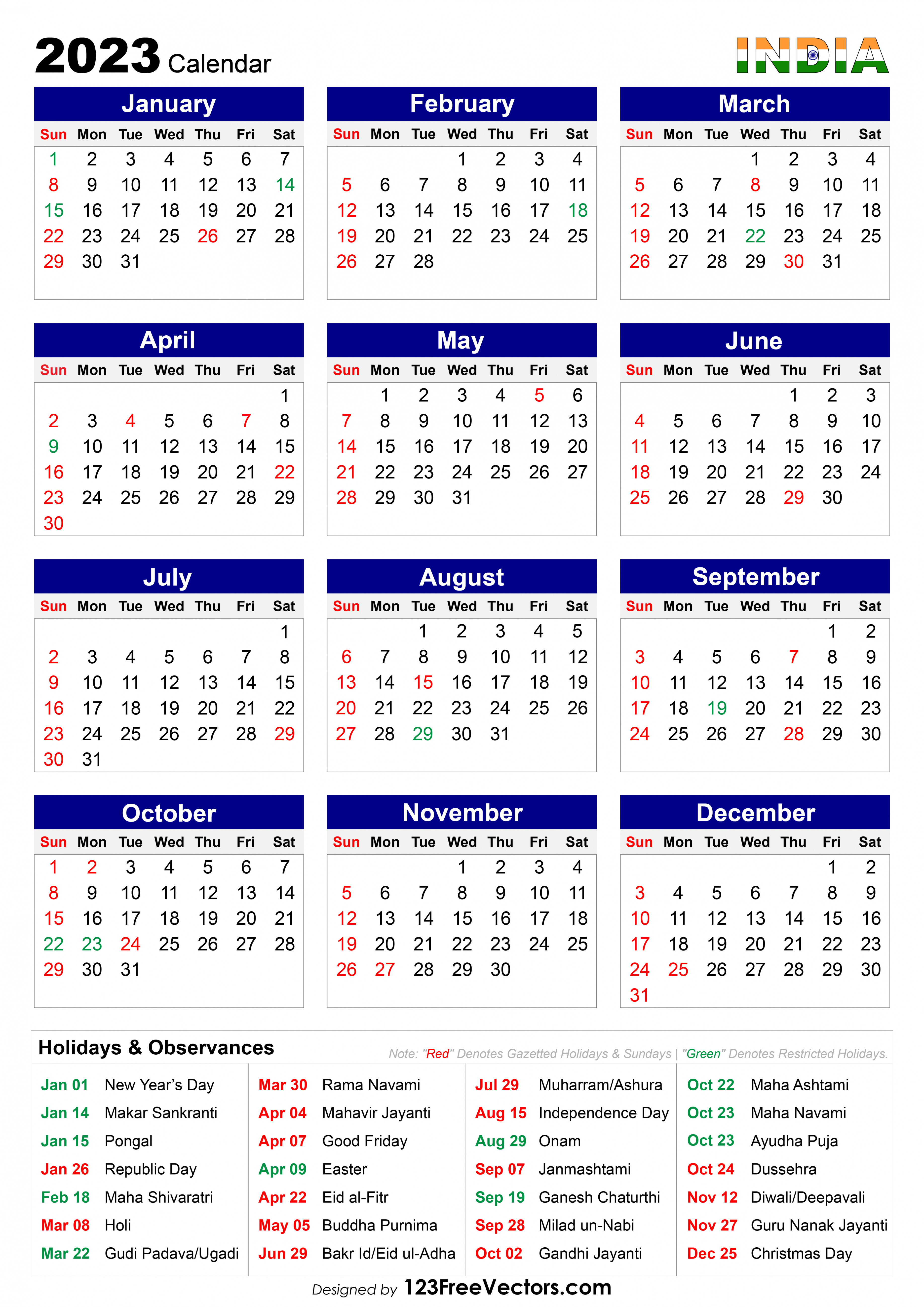 Free  Calendar India