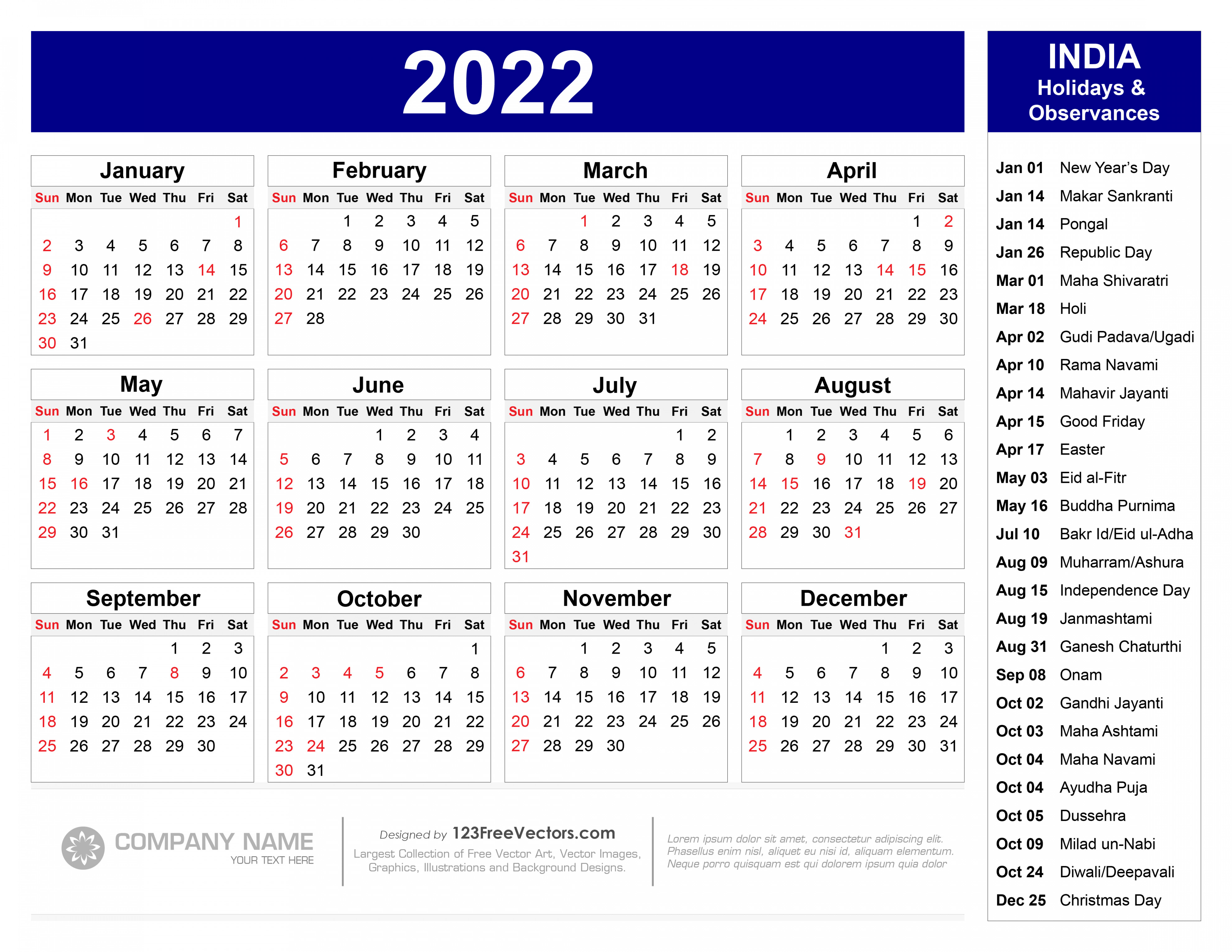 Free  Calendar with Indian Holidays Pdf