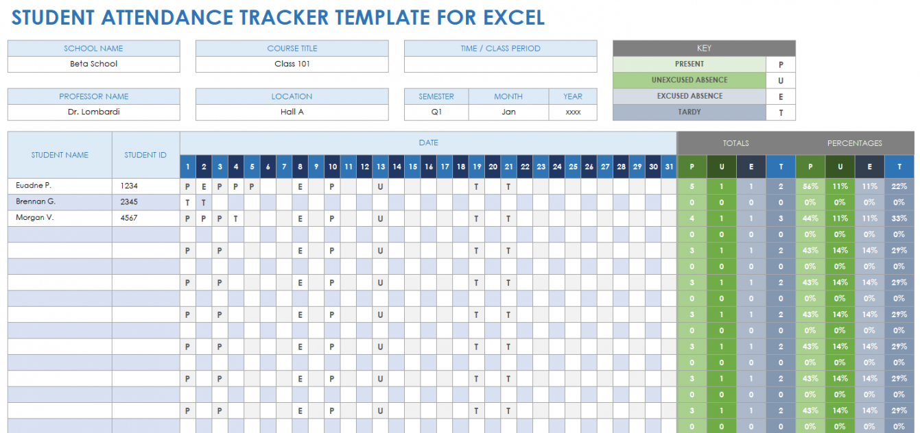 Free Excel Attendance Tracker Sheets & Lists  Smartsheet