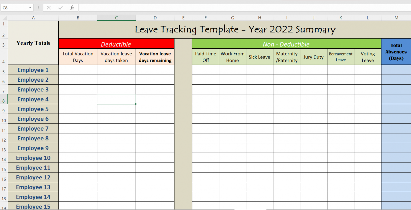 Free Excel Vacation Calendar For Employees - Vacation Tracker