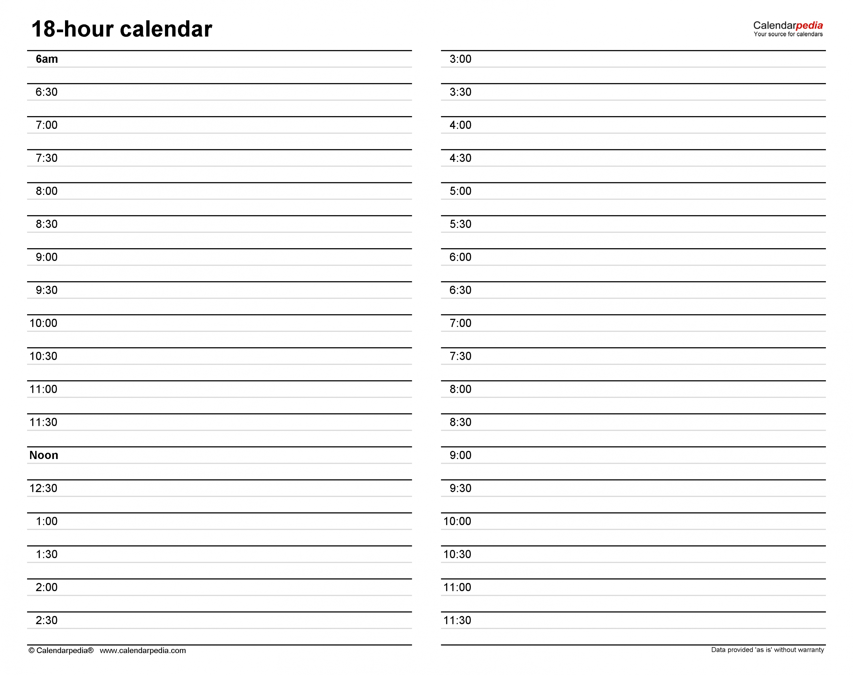 Free hourly calendars in PDF format - + templates