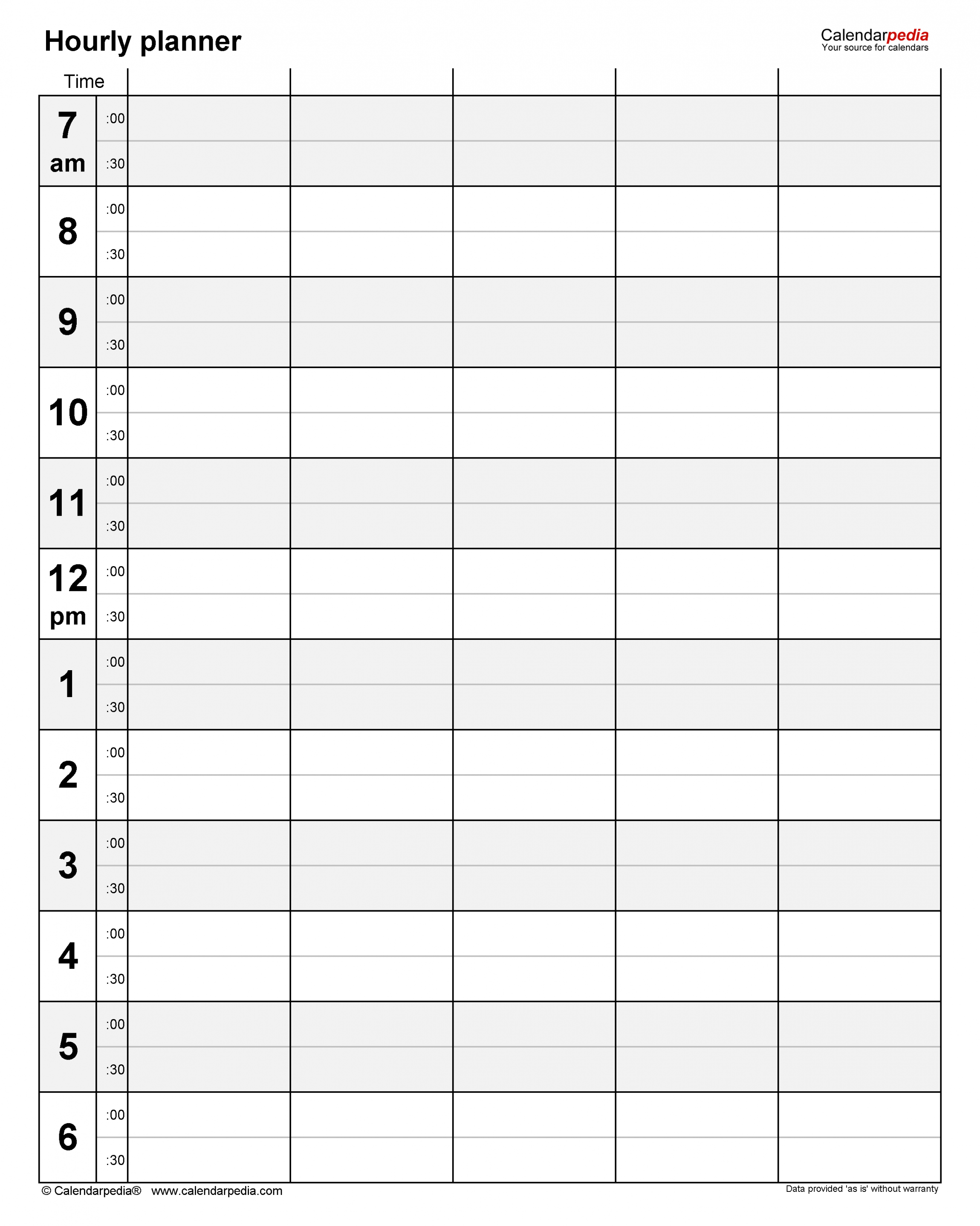 Free Hourly Planners in PDF Format - + Templates