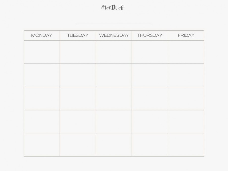 Free Monday through Friday Printable Calendar - Weekly and Monthly