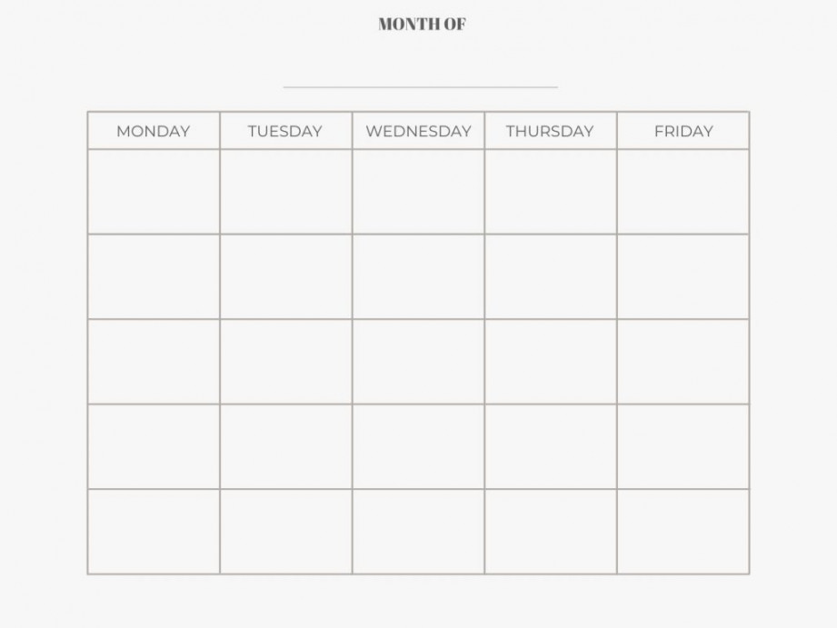 Free Monday through Friday Printable Calendar - Weekly and Monthly
